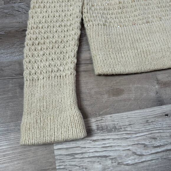 Tyler Böe Wool Blend Funnel Neck Sweater Cream Textured Knit Medium - Picture 2 of 5